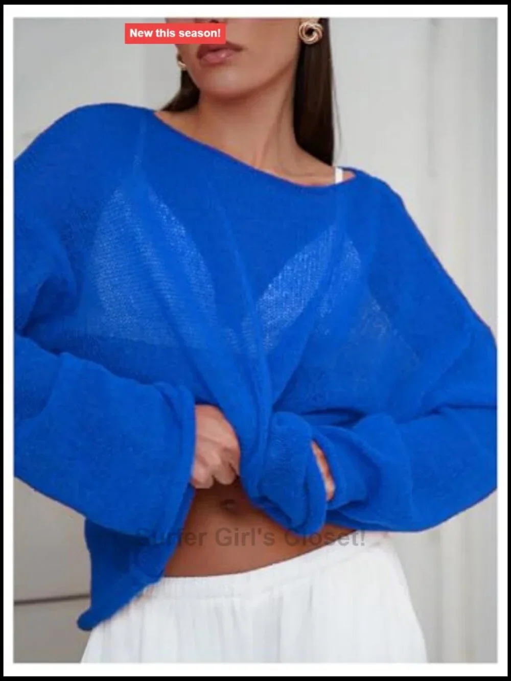 Women's Sheer Mesh Long Sleeve Beach Cover Up Sweater Lightweight